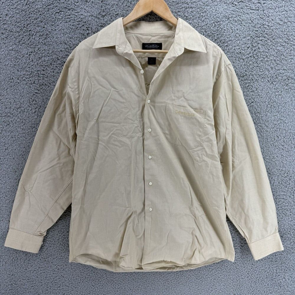 Brooks Brothers Mens L‎ Dewar's 12 Collared Long Sleeve Button Up Shirt Beige